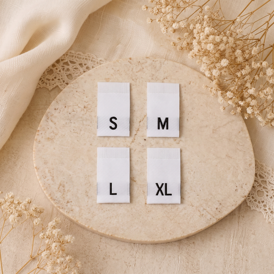 High Quality Damask Woven Size Labels – 100pcs with Free Worldwide Shipping