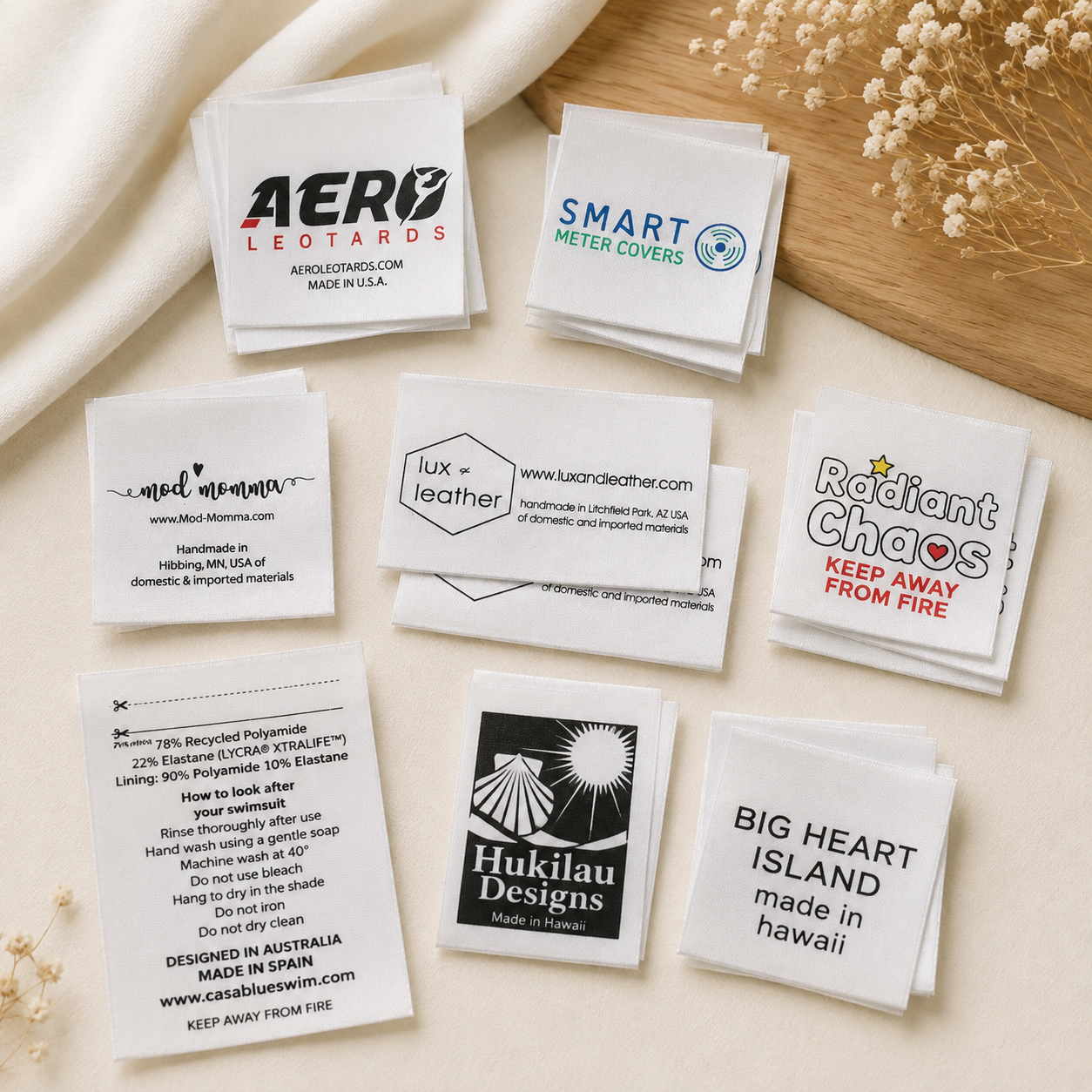 Custom Printed Satin Labels for Clothing – Free Worldwide Shipping