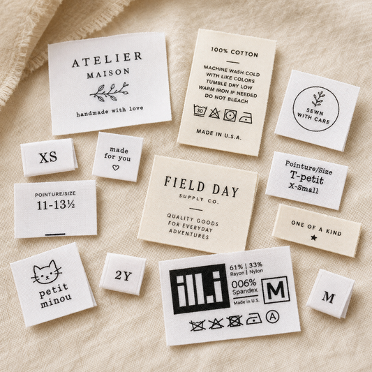 Custom cotton taffeta labels for clothing care instructions, size labels and brand labels