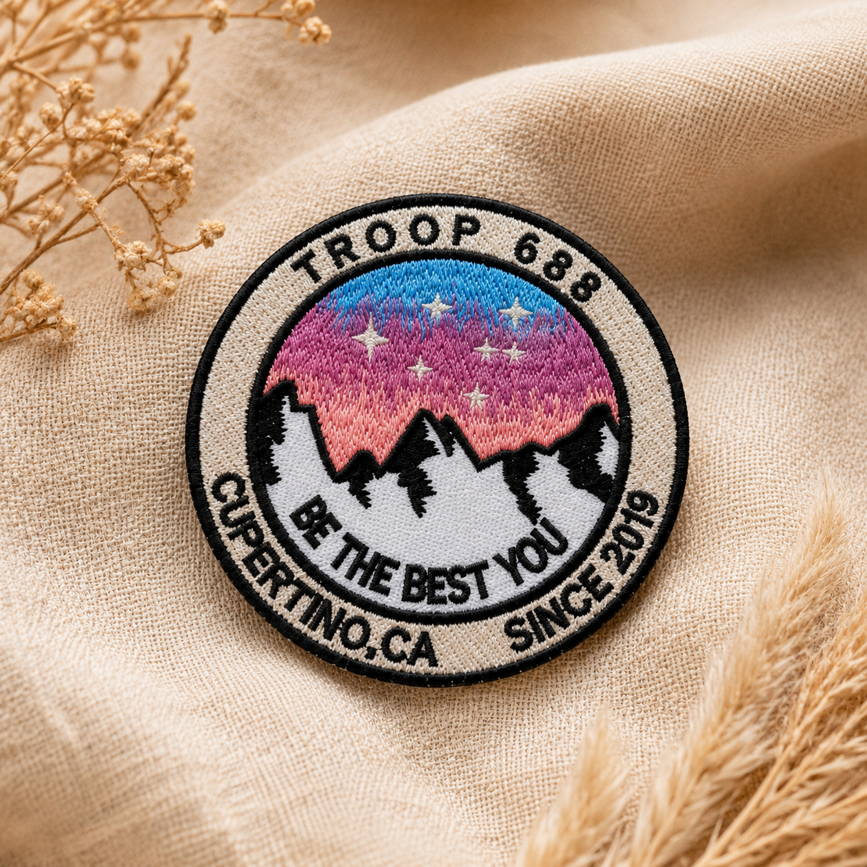 Custom embroidered crest shield patch with detailed thread design for uniforms and jackets