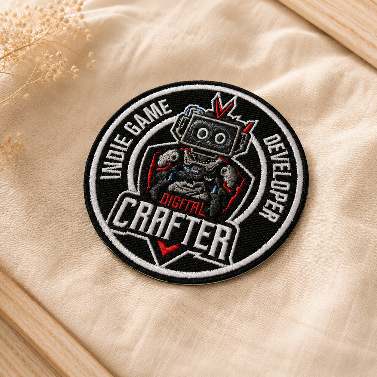 Custom embroidered crest shield patch with detailed thread design for uniforms and jackets